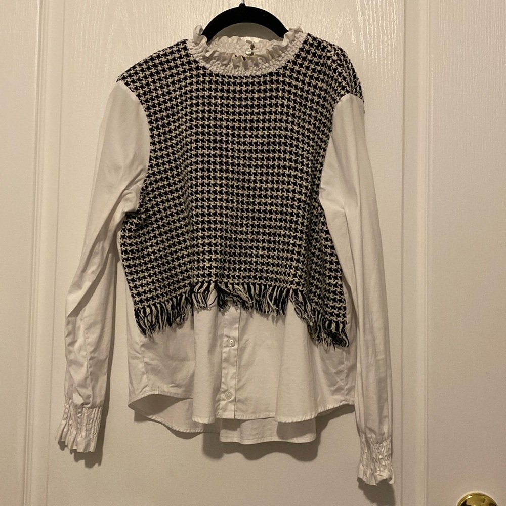 Zara houndstooth blouse